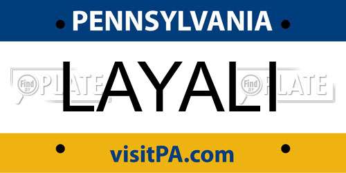 LAYALI Pennsylvania License Plate