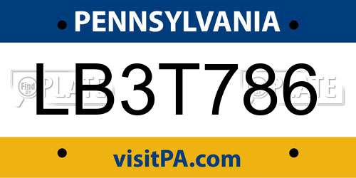 LB3T786 Pennsylvania License Plate