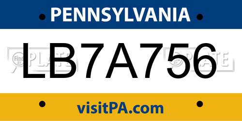 LB7A756 Pennsylvania License Plate