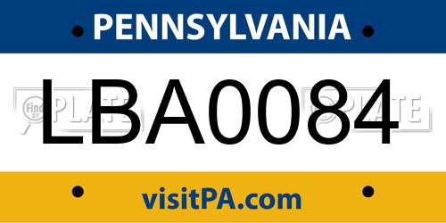 LBA0084 Pennsylvania License Plate