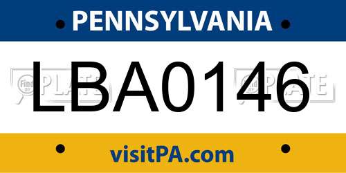 LBA0146 Pennsylvania License Plate