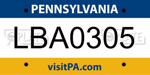 LBA0305 Pennsylvania License Plate