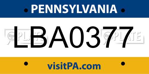 LBA0377 license plate in PA state