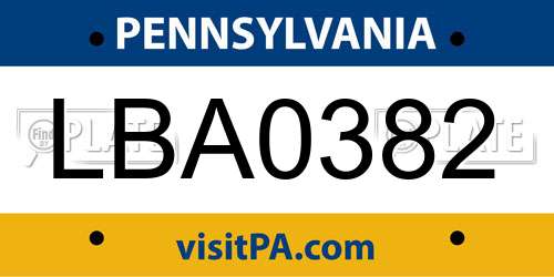 LBA0382 Pennsylvania License Plate