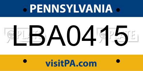 LBA0415 Pennsylvania License Plate
