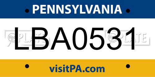 LBA0531 Pennsylvania License Plate