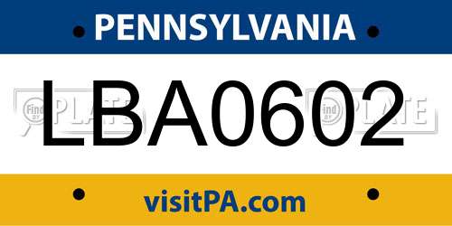 LBA0602 Pennsylvania License Plate