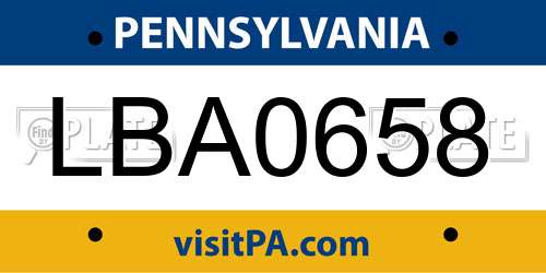 LBA0658 Pennsylvania License Plate