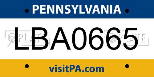 LBA0665 Pennsylvania License Plate
