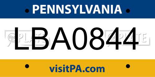 LBA0844 Pennsylvania License Plate