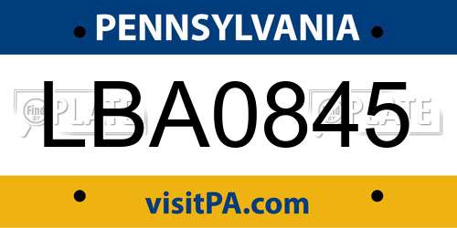 LBA0845 Pennsylvania License Plate