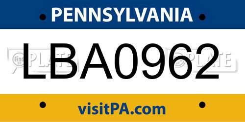 LBA0962 Pennsylvania License Plate