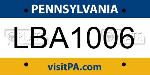 LBA1006 Pennsylvania License Plate