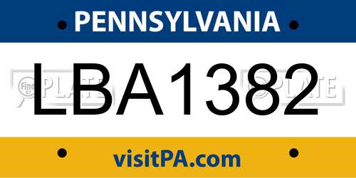 LBA1382 Pennsylvania License Plate