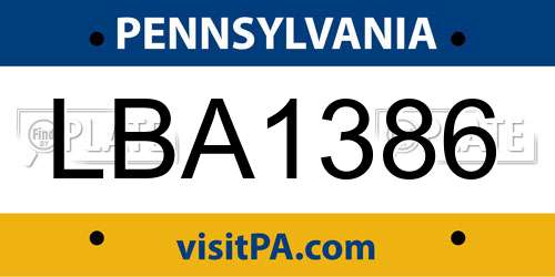 LBA1386 Pennsylvania License Plate