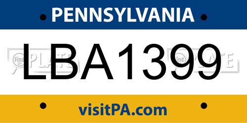 LBA1399 Pennsylvania License Plate