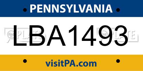 LBA1493 Pennsylvania License Plate