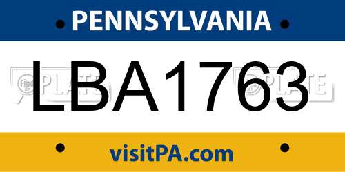 LBA1763 Pennsylvania License Plate