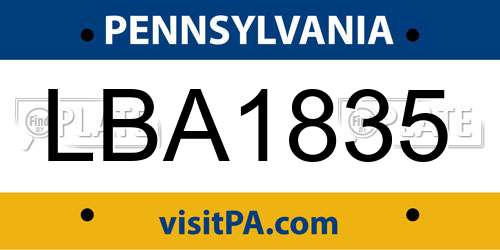 LBA1835 Pennsylvania License Plate