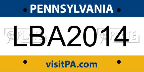 LBA2014 Pennsylvania License Plate