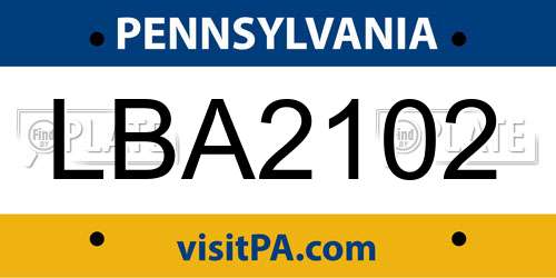 LBA2102 Pennsylvania License Plate