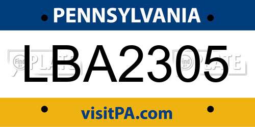 LBA2305 Pennsylvania License Plate