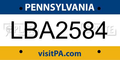 LBA2584 Pennsylvania License Plate