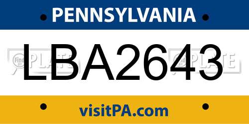 LBA2643 Pennsylvania License Plate