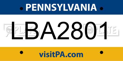LBA2801 Pennsylvania License Plate