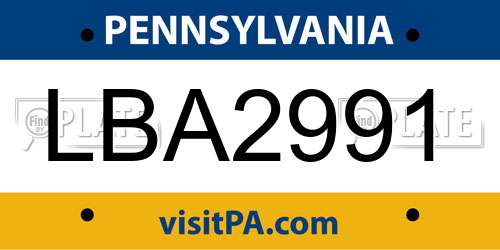 LBA2991 Pennsylvania License Plate