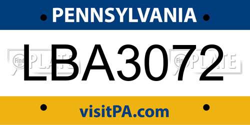 LBA3072 Pennsylvania License Plate