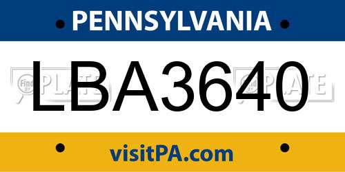LBA3640 Pennsylvania License Plate