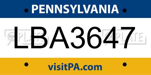 LBA3647 Pennsylvania License Plate