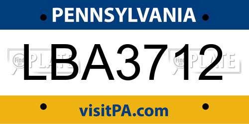 LBA3712 Pennsylvania License Plate