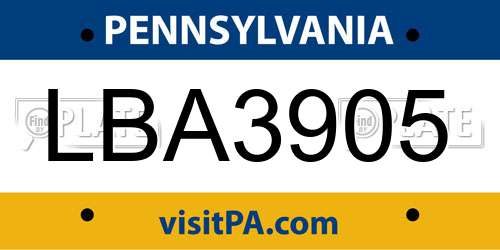 LBA3905 Pennsylvania License Plate