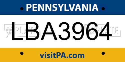 LBA3964 Pennsylvania License Plate