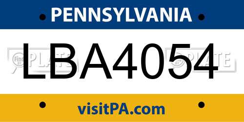 LBA4054 Pennsylvania License Plate