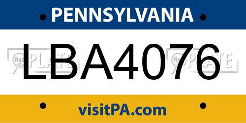 LBA4076 Pennsylvania License Plate