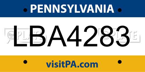 LBA4283 Pennsylvania License Plate
