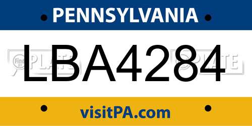 LBA4284 Pennsylvania License Plate