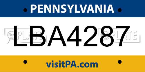 LBA4287 Pennsylvania License Plate