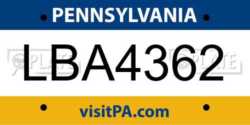 LBA4362 Pennsylvania License Plate