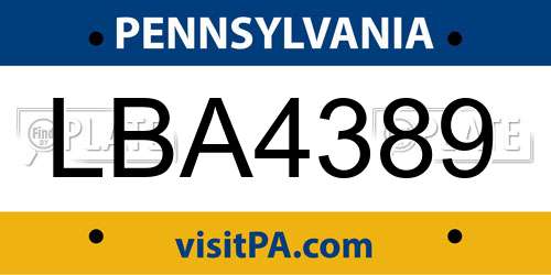 LBA4389 Pennsylvania License Plate