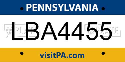 LBA4455 Pennsylvania License Plate