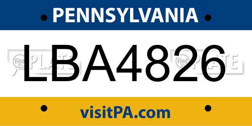 LBA4826 Pennsylvania License Plate