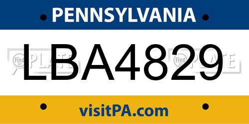 LBA4829 Pennsylvania License Plate