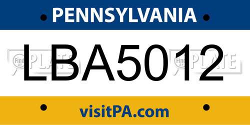 LBA5012 Pennsylvania License Plate