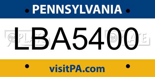 LBA5400 Pennsylvania License Plate
