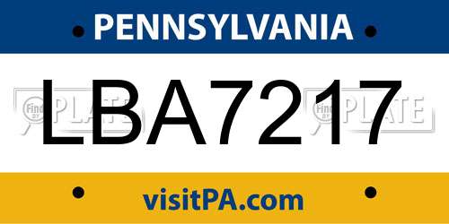 LBA7217 Pennsylvania License Plate