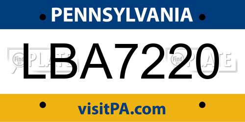 LBA7220 Pennsylvania License Plate